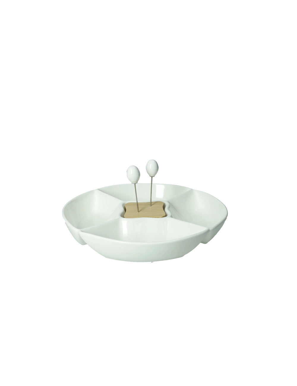 ANTIPASTIERA CLASSIC PORCELLANA BAMBOO CON 2 FORCHETTINE INOX BRANDANI