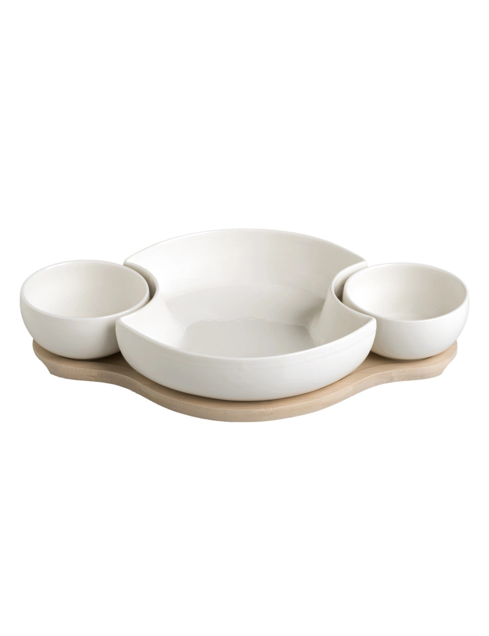 ANTIPASTIERA CLOWN PORCELLANA BIANCA C/SUP BAMBOO NATURALE BRANDANI