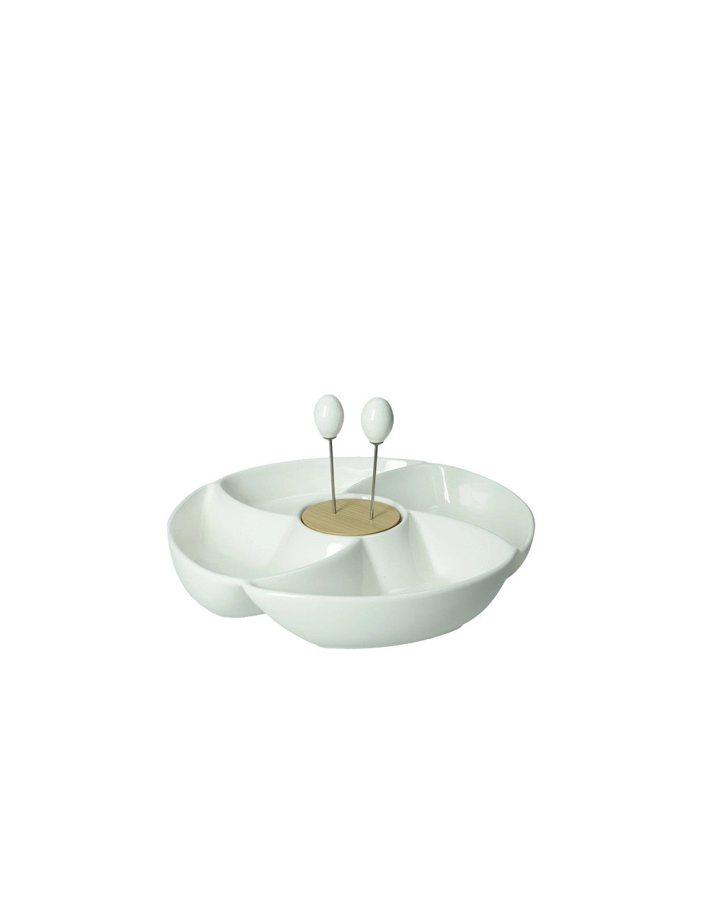 ANTIPASTIERA RONDO PORCELLANA/BAMBOO CON 2 FORCHETTINE INOX BRANDANI