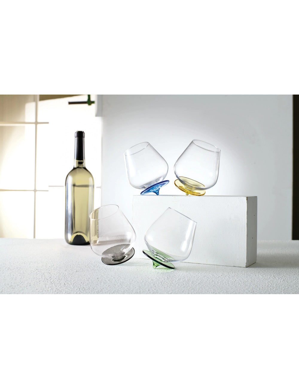 BICCHIERE BASCULANTE GIALLO/BLU SET 2 PZ VETRO BOROSILICATO BRANDANI