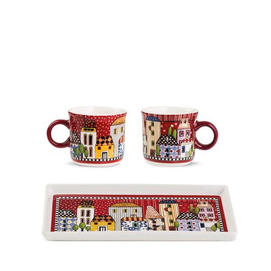 EGAN Set 2 Mini Mug + Vassoio Paese Mio Rosso