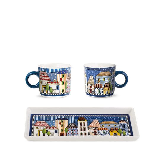EGAN Set 2 Mini Mug + Vassoio Paese Mio Blu