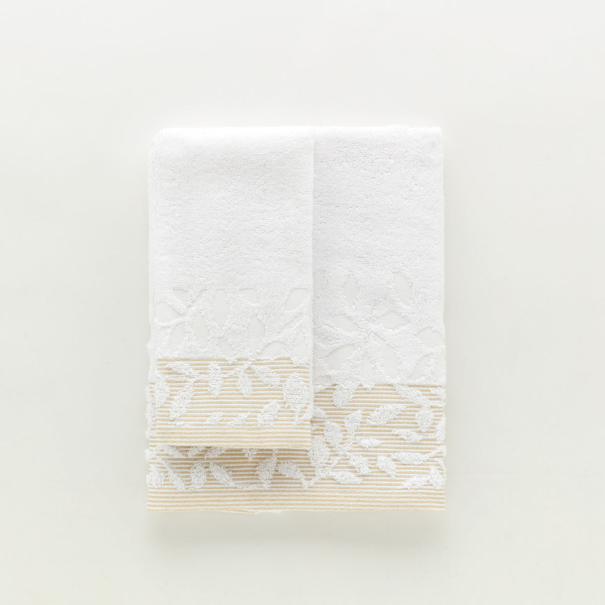 Set Asciugamani 1+1 In Spugna Jacquard Floreale Tula Linea Oro