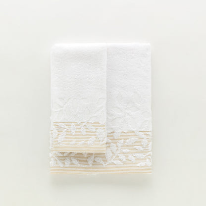Set Asciugamani 1+1 In Spugna Jacquard Floreale Tula Linea Oro
