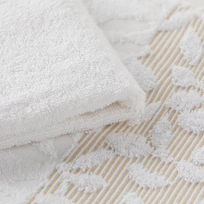 Set Asciugamani 1+1 In Spugna Jacquard Floreale Tula Linea Oro