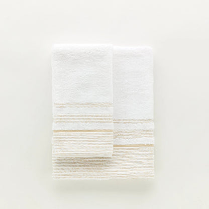 Set Asciugamani 1+1 In Spugna Con Bordura Jacquard Olimpia Linea Oro