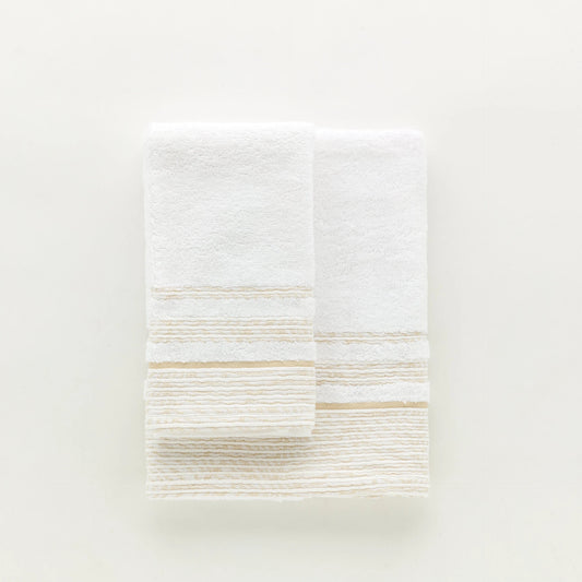Set Asciugamani 1+1 In Spugna Con Bordura Jacquard Olimpia Linea Oro