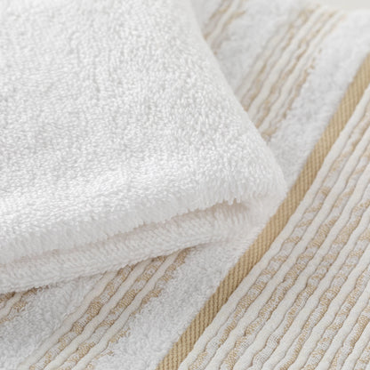 Set Asciugamani 1+1 In Spugna Con Bordura Jacquard Olimpia Linea Oro