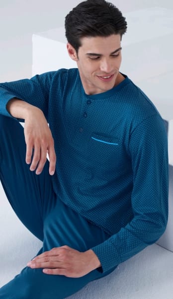 PIGIAMA LUNGO UOMO PUNTINATO IN COTONE JERSEY