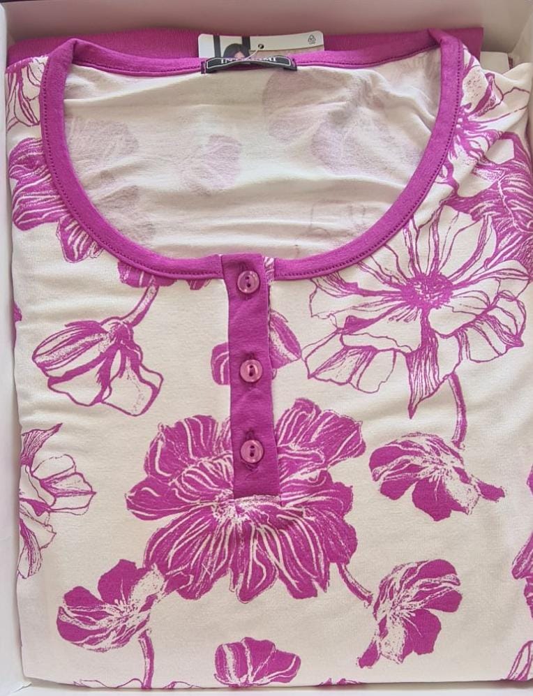 Pigiama donna a manica lunga collo serafino motivo floreale color menta INTIMAMI
