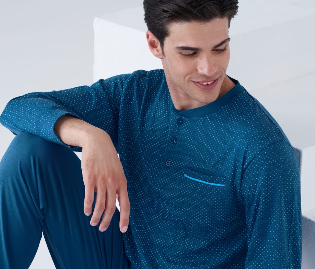 PIGIAMA LUNGO UOMO PUNTINATO IN COTONE JERSEY