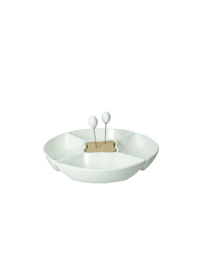 ANTIPASTIERA CLASSIC PORCELLANA BAMBOO CON 2 FORCHETTINE INOX BRANDANI