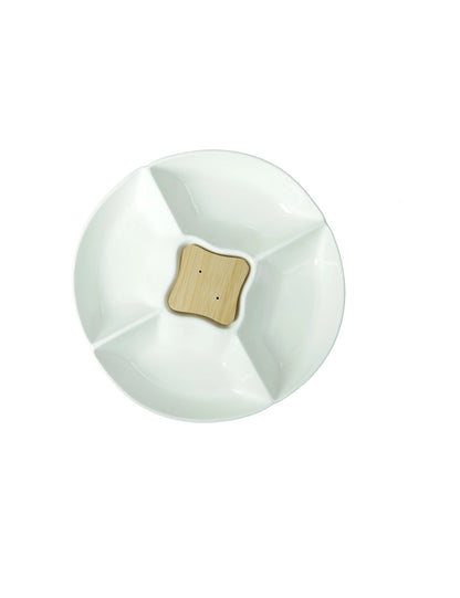 ANTIPASTIERA CLASSIC PORCELLANA BAMBOO CON 2 FORCHETTINE INOX BRANDANI