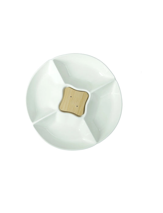 ANTIPASTIERA CLASSIC PORCELLANA BAMBOO CON 2 FORCHETTINE INOX BRANDANI