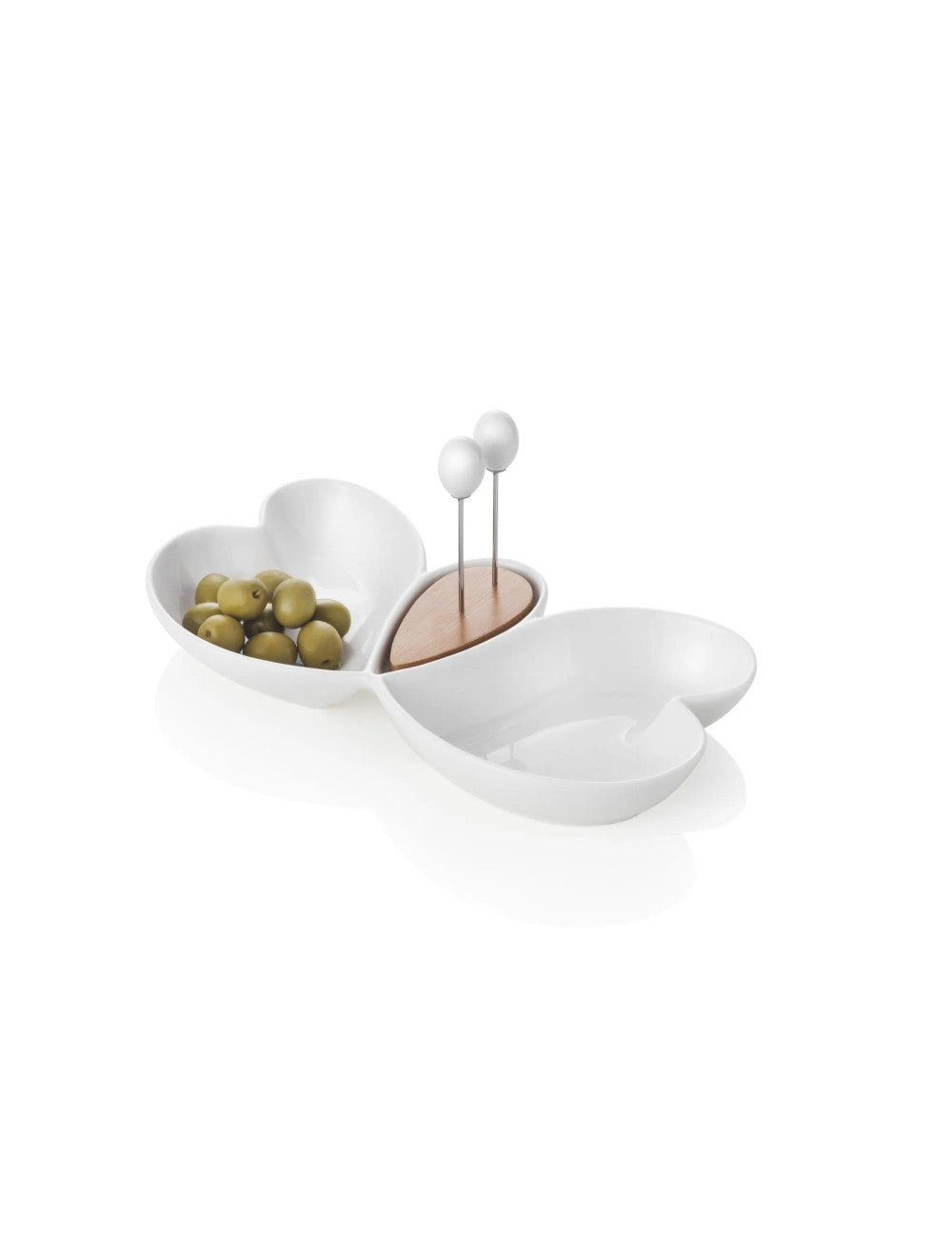 ANTIPASTIERA CUOR DI BUTTERFLY PORCELLANA BIANC/BAMB 2 FORC INOX
