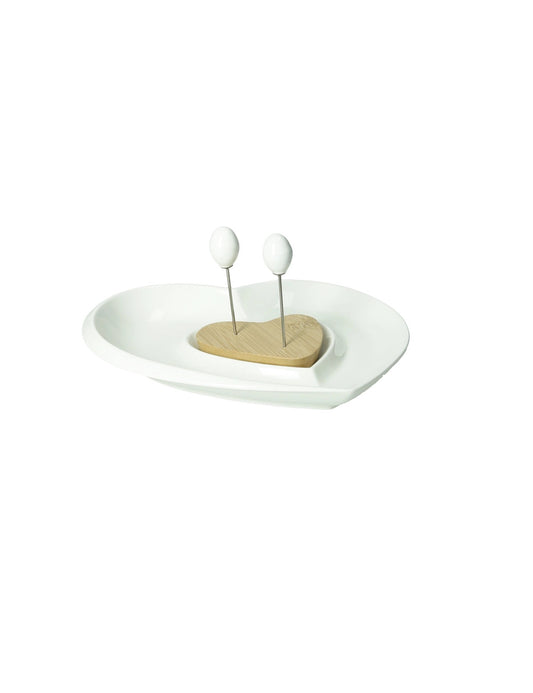 BRANDANI ANTIPASTIERA LOVE PORCELLANA/BAMBOO C/2 FORCH INOX