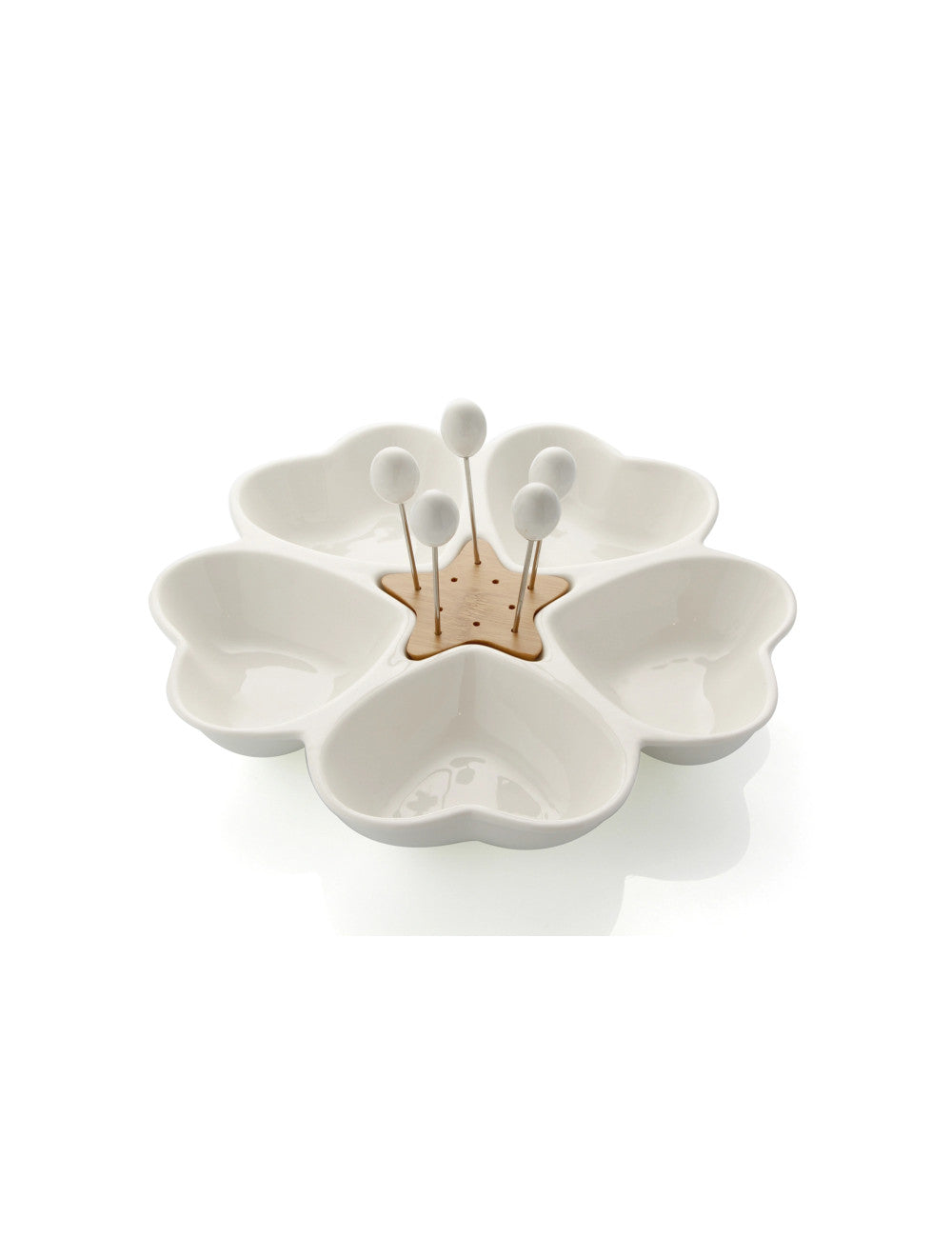 ANTIPASTIERA MILLE CUORI PORCBIANCA/BAMBOO C/5 FORC INOX