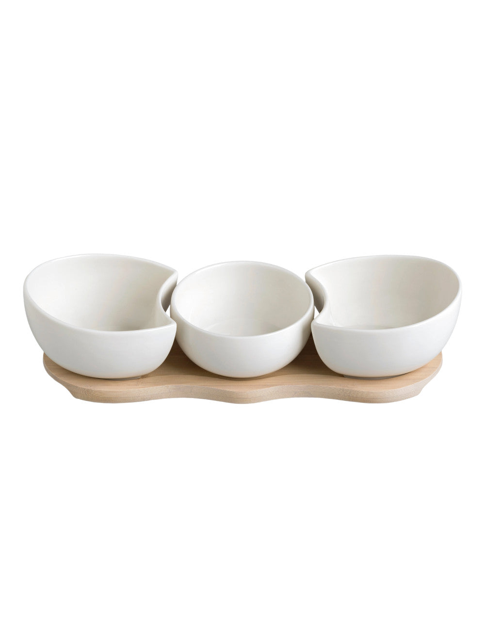 ANTIPASTIERA PAPILLON IN PORCELLANA BIANCA CON SUPPORTO IN BAMBOO NATURALE