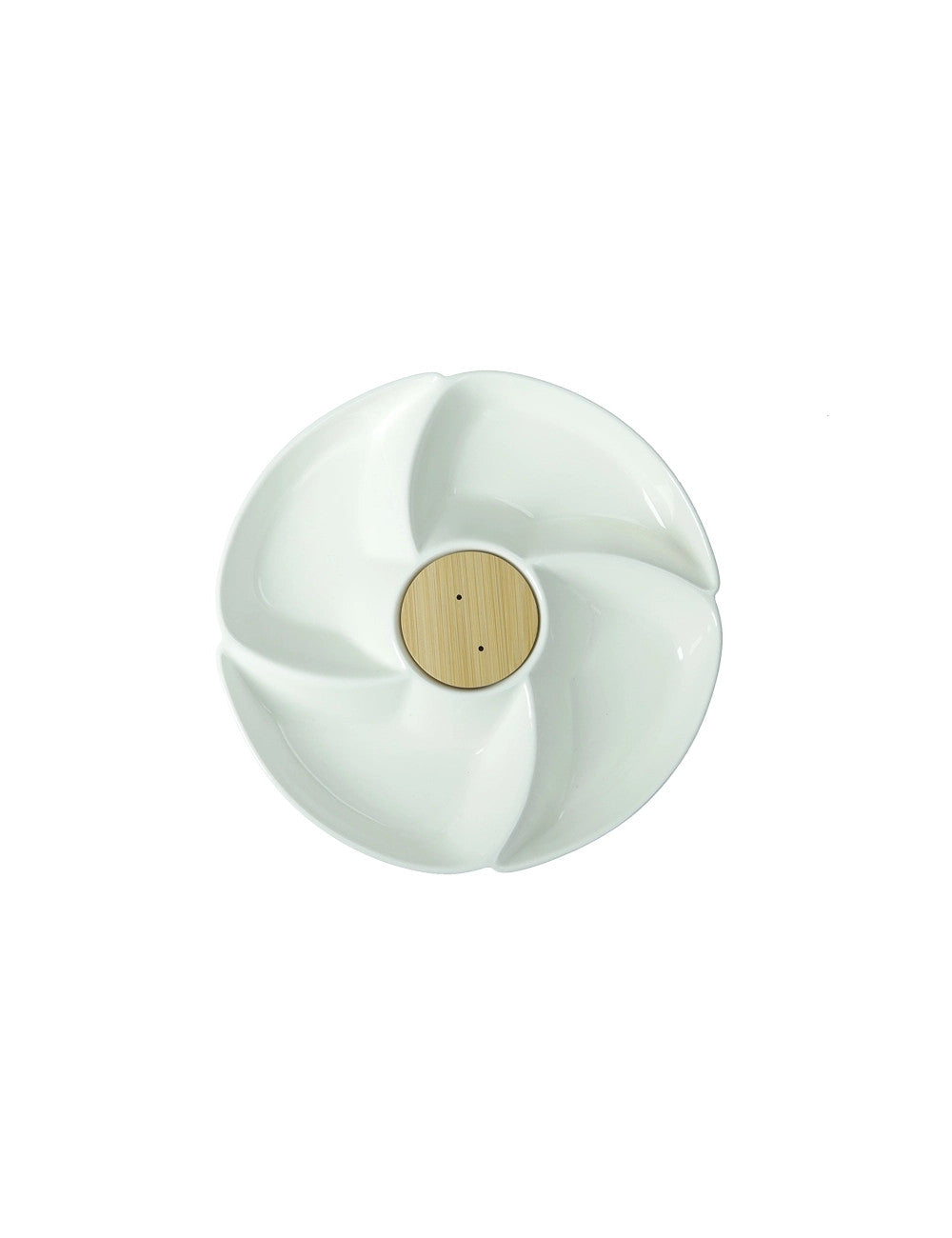 ANTIPASTIERA RONDO PORCELLANA/BAMBOO CON 2 FORCHETTINE INOX BRANDANI