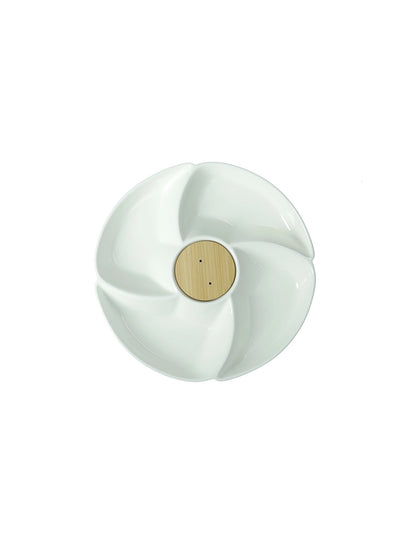 ANTIPASTIERA RONDO PORCELLANA/BAMBOO CON 2 FORCHETTINE INOX BRANDANI