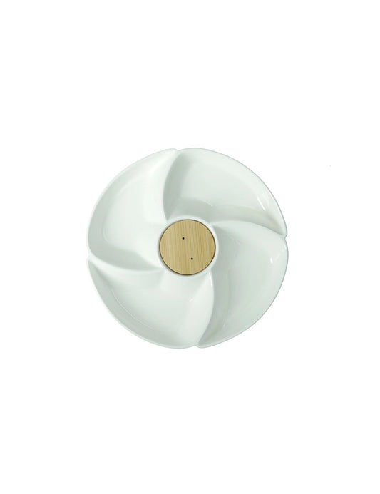 ANTIPASTIERA RONDO PORCELLANA/BAMBOO CON 2 FORCHETTINE INOX BRANDANI