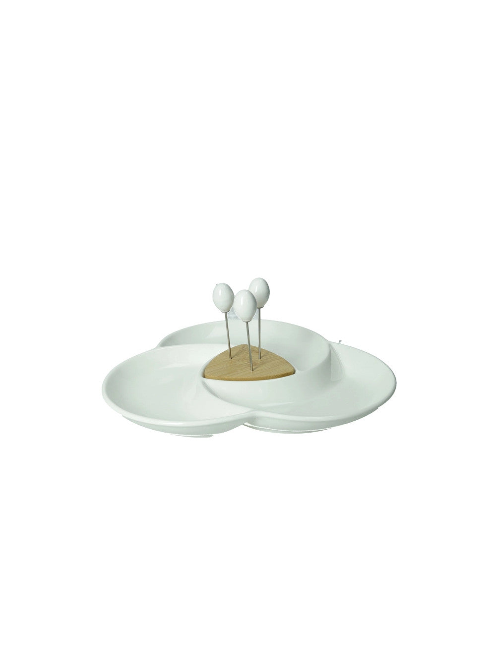 ANTIPASTIERA SPICCHIO DI LUNA PORCELLANA/BAMBOO C/3 FORCH INOX BRANDANI