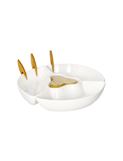 BRANDANI ANTIPASTIERA TRIS PORCELLANA CON 3 FORCHETTINE BAMBOO