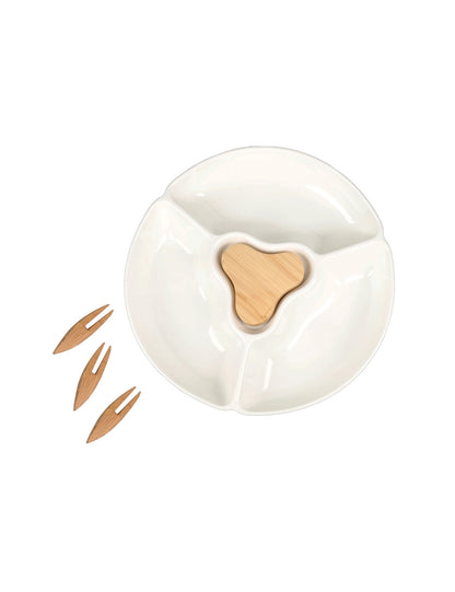 BRANDANI ANTIPASTIERA TRIS PORCELLANA CON 3 FORCHETTINE BAMBOO