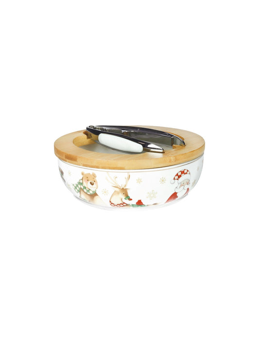 CIOTOLA PORTANOCI RACCONTI PORCELLANA CON SCHIACCIANOCI E SUPPORTO BAMBOO BRANDANI