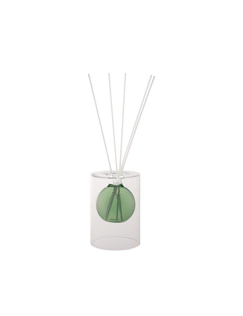 DIFFUSORE DI FRAGRANZA PARFUM VERDE VETRO C/BASTONCINI FIBER WOOD