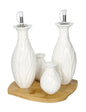 BRANDANI MENAGE FOGLIA VEGAN BIANCO SET 4 PZ PORCELLANA CON SUPPORTO BAMBOO