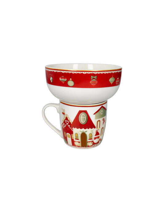 MUG C/CIOTOLA VILLAGGIO IN FESTA SET 2 PZ NEW BONE CHINA - BRANDANI