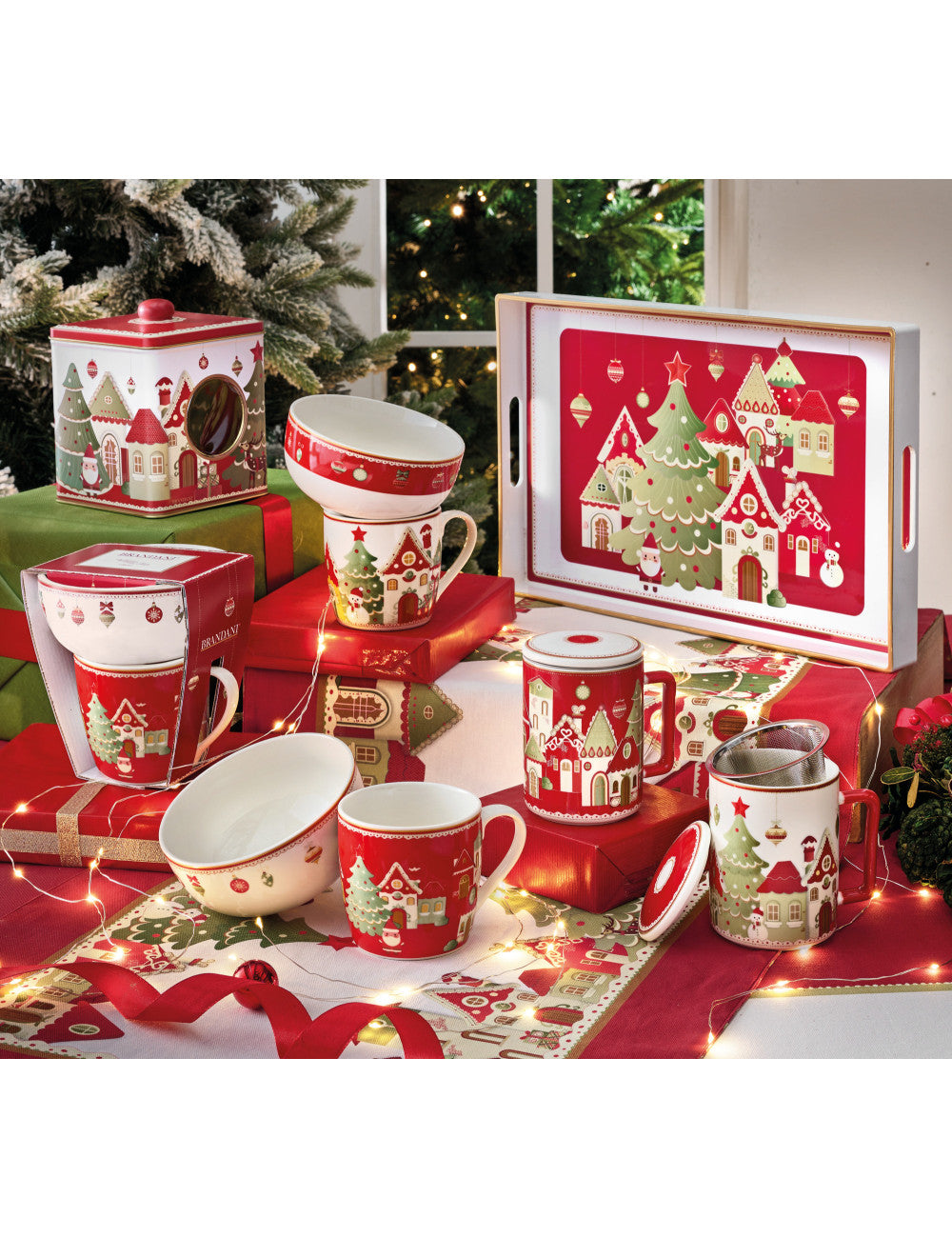 MUG C/CIOTOLA VILLAGGIO IN FESTA SET 2 PZ NEW BONE CHINA - BRANDANI