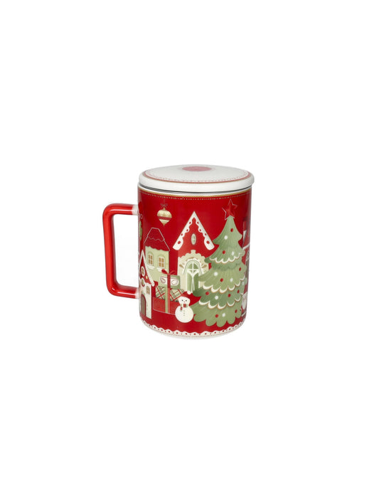 MUG VILLAGGIO IN FESTA C/TAPPO E FILTRO NEW BONE CHINA/INOX - BRANDANI