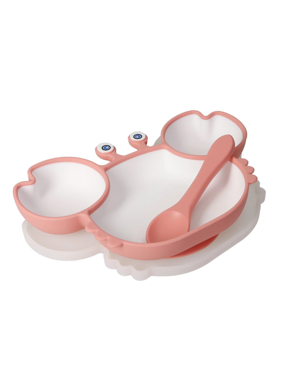 Brandani – Piatto pappa Granchietto con coperchio e cucchiaino in silicone -ROSA-