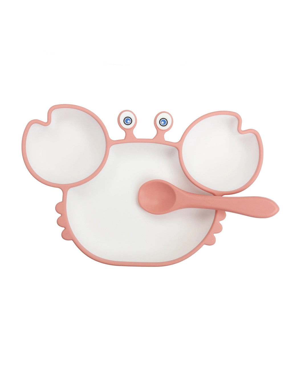 Brandani – Piatto pappa Granchietto con coperchio e cucchiaino in silicone -ROSA-