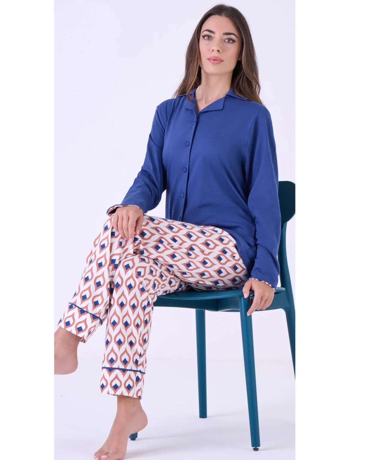 Pigiama Lungo Cotone Donna Aperto | Pigiamiamoci