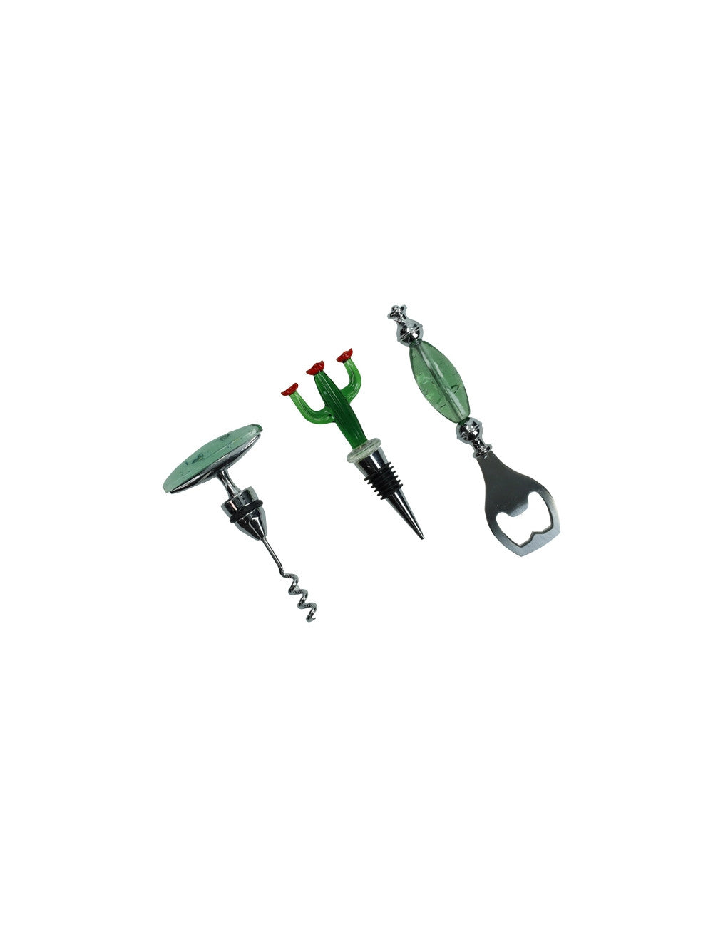 SET VINO CACTUS 3 PEZZI VETRO\INOX\ZINC ALLOY