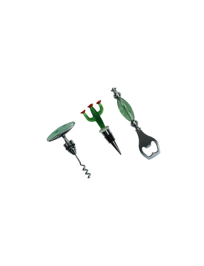 SET VINO CACTUS 3 PEZZI VETRO\INOX\ZINC ALLOY