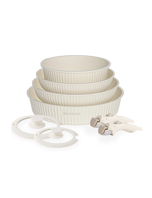 SMART SET 8 PZ PADELLE, COPERCHI E MANICI ALLUMINIO/VETRO TEMPRATO/ SILICONE - BRANDANI