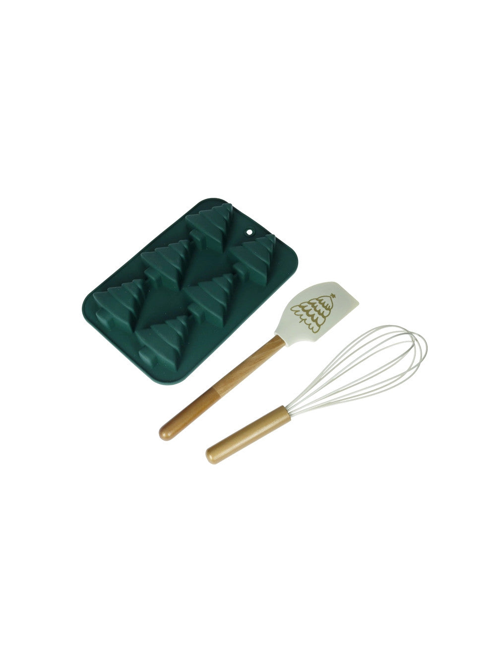 STAMPO BISCOTTI ALBERO DI NATALE VERDE CON FRUSTA E LECCAPENTOLA SILICONE BRANDANI