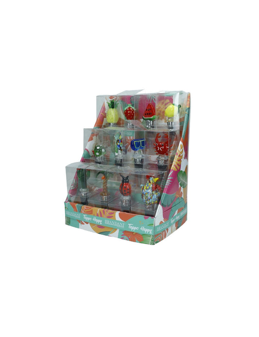 TAPPO HAPPY DECORI E COLORI ASSORTITI VETRO/ZINC ALLOY DISP 12 PZ