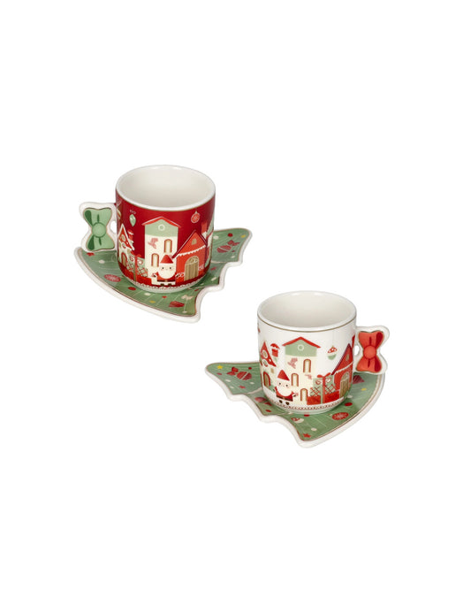TAZZINA CAFFE VILLAGGIO IN FESTA SET 2 PZ NEW BONE CHINA - BRANDANI